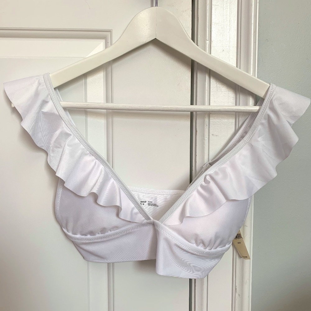 White Ruffled Bikini Top